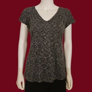 JUICY COUTURE Comfy Black Marled V-Neck Ruched Short Sleeve Top